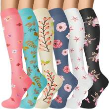 6 Pairs Compression Socks For Women Men 20-30hg Graduated Support Knee High Socks For Nurse Travel Flight,36065341 - 粉色 - 查看 1