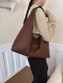 棕色超大号单肩包 - 柔软皮革慵懒手提包，适合日常休闲斜挎 棕色超大号单肩包 柔软皮革慵懒手提包 休闲日常斜挎包 大容量单肩包 慵懒肩包 棕色柔软皮革包 超大号休闲单肩包 - 咖啡 - 查看 7