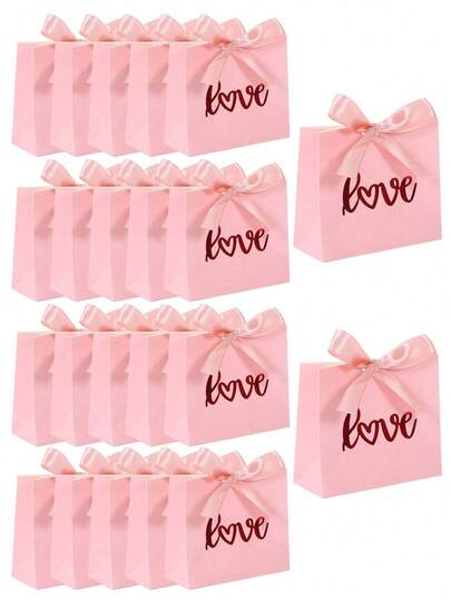 10pcs Pink/White Valentine's Day Gift Bags With Bow Ribbon, Red Love' Design Valentine'S Day Gift Bags,Valentines Bags, Perfect Gift Bags For Girlfriend&Boyfriend&Husband&Wife&Partner, Wedding Gifts Wrapping Supplies