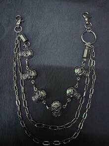 1pc Vintage Punk Style Multi-Layer Clothing Chain, Skull Decor, Personalized Pants Chain, Unisex Daily/Holiday Wear, Suitable For Halloween, Christmas, Valentine's Day, Accessory Gift - Silver - View 7