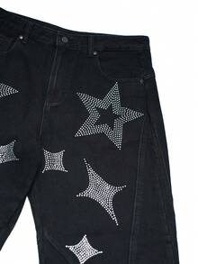 Men's Rhinestone Embellished Wide Leg Jeans - Black - View 3