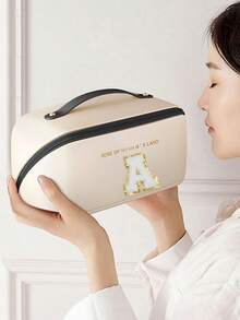 1pc Customized Letter A-Z Waterproof Makeup Bag, Multi-Functional Travel Toiletry Organizer, Large Capacity Cosmetic Storage Pouch, Bathroom Waterproof Organizer Bag, Suitable For Rings, Necklaces, Earrings, Brooches, Watches, Bracelets, Lipsticks, Eyeshadow Palettes, Contact Lenses, Bedroom Decor And Outdoor Travel Essentials - Multicolor - View 5