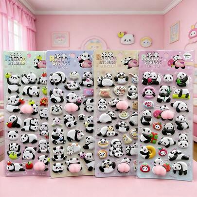3D Panda Stickers With Bubble Pattern, Cute Animal Stickers For Kids, Preschool Reward Stickers