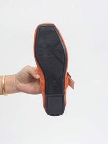 36-43 Plus Size Fashion Square Toe Flat Mary Jane Shoes, Orange Suede Casual Slip-On Shoes, Suitable For Dresses, Spring/Autumn - Orange Suede - View 8