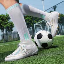 高抓地力FG/AG混合钉足球鞋 - 动态条纹人造草足球鞋，系带锁定 | 男士及青少年AG专业级户外训练足球鞋，适用于比赛 - 白色 - 查看 4