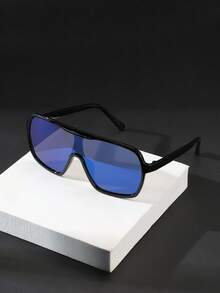 1 PC Men's Large Shield-Shaped Frame Sports Glasses Large-Frame Glasses, Make A Statement Protection For Outdoor Sports Cycling With Glasses Box - Multicolor - View 9