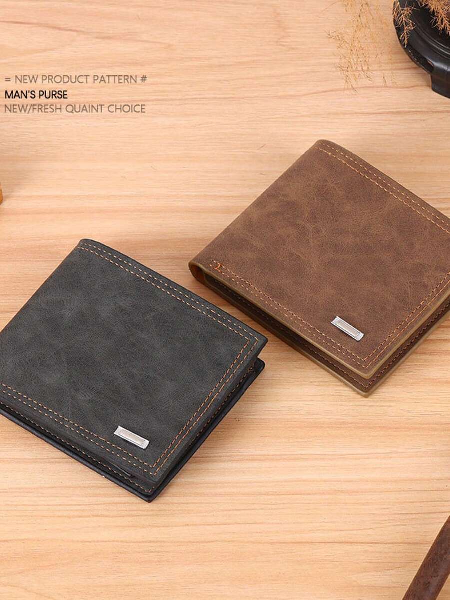 Large Capacity Men's Snap Closure Genuine Leather Wallet Multi-Card Slots For Cards ID Credit Cards Coins Vintage Style For Men Wallet Purse Wallet Men Wallet Leather Small Wallet Men Gift Ideas - Chocolate Brown - View 1