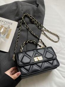 Rhombus Chain Small Shoulder Bag For Women, New Versatile Crossbody Bag, Chic Mini Square Bag - Black - View 6