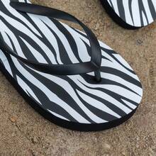 Damen Zebra-Muster Mode Street Party Tiertextur Flip Flops, Strandurlaub Outdoor Outfit, Frühling/Sommer - Schwarz - Übersicht 8