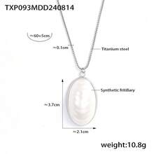 1PCS New Fashion French Oval Mother-Of-Pearl Pendant Collarbone Necklace Ring Earrings Titanium Steel Plated Light Luxury Set Suitable For Daily Wear - TXP093-鋼色項鍊 - 查看 8