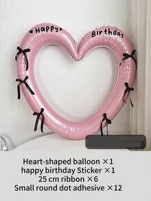 一套心形气球，带丝带装饰，生日派对装饰气球，适用于婴儿派对、结婚纪念日、儿童生日、新生儿一周岁生日、蛋糕装饰气球、生日快乐贴纸（33.5 x 33.5 英寸）