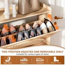 LVSOMT Narrow Wooden Shoe Cabinet With Grooves, Modern Shoe Cabinet With 2 Flaps, Narrow Shoe Cabinet With 2 Shelves, Shoe Chest For Entrance, Hallway, Corridor, 80 X 25 X 100 Cm - màu nâu - Xem 5