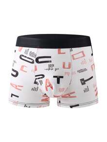 4pcs Men's Boxer Briefs, Fashion Letter Print Lightweight Breathable Underwear, Assorted Letter Graphic Patterns - Multicolor - View 4