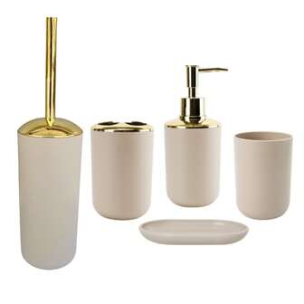 5 piezas Juego de accesorios de baño chapados en oro, Juego de baño monocromo, Juego de accesorios de baño, Bandeja larga, Botellas dispensadoras, Dispensador de jabón, Juego de portaescobillas de baño, Decoración de baño y juego de regalo para el hogar, Almacenamiento de baño, Botellas dispensadoras, Organizador de bandejas