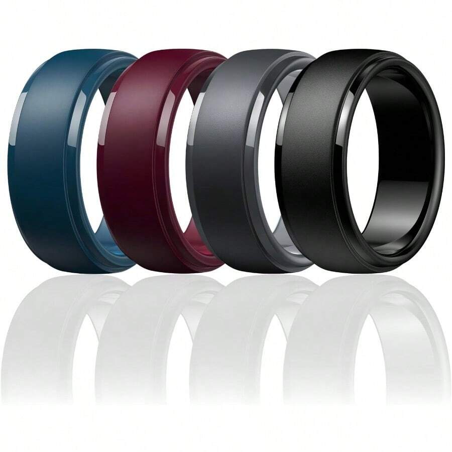 Egro - Anillos de boda de silico para hombre: anillo de goma clásico de estilo hipoalergénico para gimsio/al aire última intervensión/regalo 1/4/7 paquete variado con tamaño medio - SETFNegroGrisGranateAzulCrepsculoNegro - Ver 1