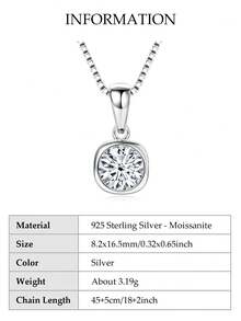 XUJIA 1pc 1 Carat Moissanite Pendant Necklace, 925 Sterling Silver, 6.5mm Round Moissanite, Elegant Jewelry Gift, Anniversary Gift, Great For Her - PMO-126 - 查看 12
