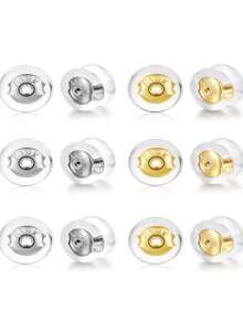 12pcs 18K Gold Earring Backs/Nuts, Silicone Earring Replacement Backs, Suitable For Drooping Earlobes, Non-Irritating, Low Allergy Earring Accessories For Precious Jewelry - Multicolor - View 2