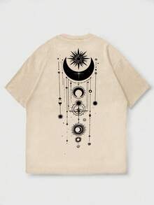 Men's Mysterious Aesthetic Bohemian Style Round Neck Short Sleeve Printed Casual Top, Summer - Apricot - View 4