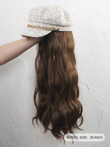 26英寸假发，配有棒球帽和可拆卸卷发假发。适合女士参加假发派对、日常佩戴、旅行及其他场合。（发色：黑色、棕色） - 棕色 - 查看 3