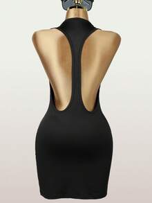 Summer Sexy Island Vacation Outfit Black Backless Mini Dress, Date Night Dress, Y2K Style - Black - View 4