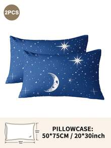 1pc/2pcs/4pcs Polyester Star & Moon Pattern Pillowcase (Pillow Insert Not Included), Soft & Comfortable, Suitable For All Seasons - Multicolor - View 33