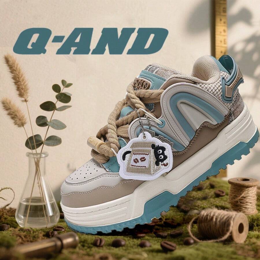 Q-AND Women's Platform Casual Shoes With Heel Increase, Soft And Cushioned Athletic Shoes, Breathable Mesh Upper, Chunky Laces, Pendant Decoration, Versatile Retro Chunky Sneakers, Waterproof And Slip-Resistant, Wear-Resistant And Height-Increasing Street Style Athletic Shoes, An Essential Everyday Item. - 薄荷藍 - 查看 1