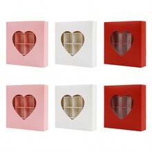 6PCS Valentine's Day Heart Design Chocolate Candy Paper Boxes With Inserts Party Favour Divider 16-Compartments Treat Box With Window