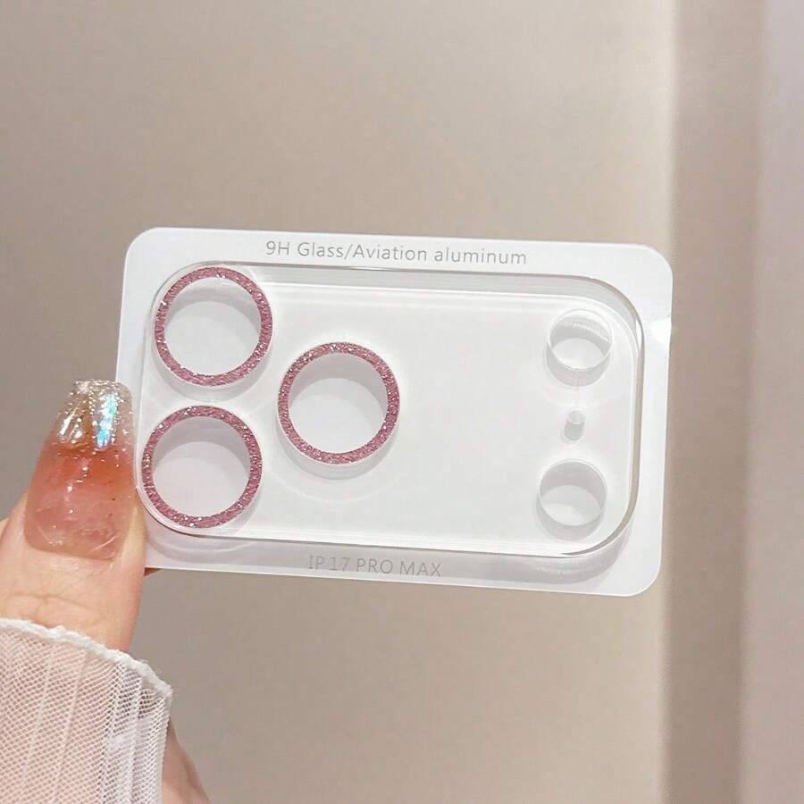 1pc Shiny All-In-One Tempered Glass Camera Lens Protector, Full Coverage Anti-Scratch Lens Protective Cover, Compatible With IPhone 17/16/15/14/13/12/11 Series Applicable To Daily Shield, Office, Home Daily Shield Office Home Phone Camera Cover Sparkling Crystal Waterproof Shockproof Anti-Fall Scratch Resistant - Pink - View 1