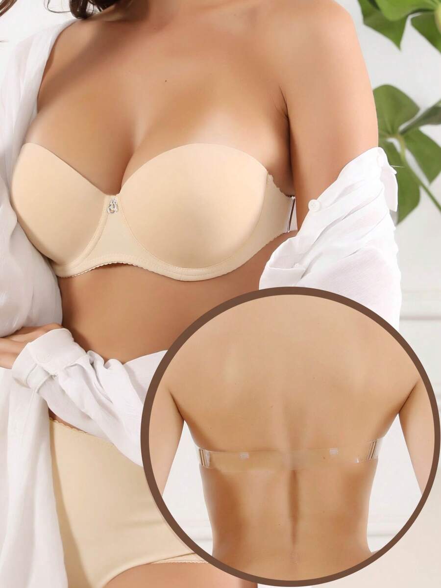Women's Nude Seamless Minimizer Underwire Bra With Thick Padding, Convertible Straps, Plunge Neckline - Beige - View 1