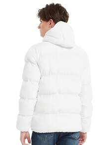 Men's Winter Puffer Warm Jacket - Hooded Polyester Fiber Thick Coat - Casual Style, Non-Stretch, Solid Color With Pockets, Outdoor Activities - trắng - Xem 2
