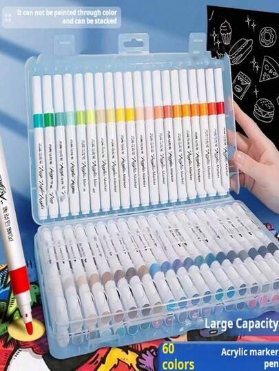 Set de 12/60/36/48 colores de rotuladores de pintura acrílica, suministros de arte profesionales, adecuados para arte creativo, pintura y graffiti. Puntas opacas y que no sangran, aplicables para creación de arte, pintura y acuarela. Ideal para estudiantes y artistas. Perfecto para proyectos de manualidades pintados a mano. Adecuado para oficina, escuela y temporada de regreso a clases.