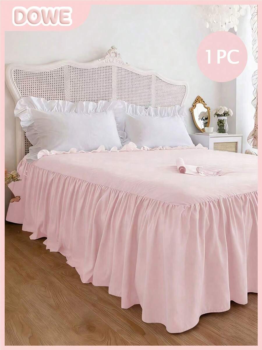 1pc Bed Skirt, Bedding, Soft & Breathable Bed Sheet With Ruffled Hem And Elastic Band, Comfortable Sleep, Lightweight & Elegant, Cloud-Like Soft Touch, Fits Twin, Full, Queen, King Size Beds, Machine Washable, Princess Style Room Decor - Baby Pink - View 1