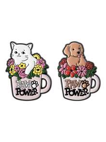 2 chiếc ghim cài áo hình cốc men sứ hình mèo, chó, hoa, trang sức động vật hoạt hình, quà tặng cho bạn bè - Nhiều màu - Xem 12