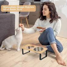 15° Tilted Anti-Vomiting Pet Bowl Stand, 2 Stainless Steel Bowls Suitable For Cats & Dogs, Raised Feeder - 920ml - View 6