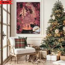 [2D Plano] 1 Pieza Impresión Plana 2D| Hermosa bruja con vestido rosa y largo cabello castaño| Arte de pared en lienzo con marco de madera, adecuado para decoración del hogar, habitación, sala de estar, dormitorio, baño, opción para regalos de Acción de Gracias y Halloween - Multicolor - Ver 6