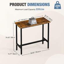 Sweetcrispy Bar Table, Counter Bar Height Pub Table, Rectangular High Top Coffee Table, Narrow Long Kitchen & Dining Counter Tables With Sturdy Metal Frame - Rust Brown - View 4