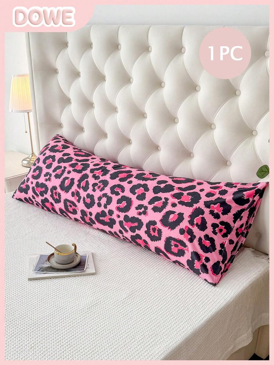 1 pieza 100% Poliéster, Estampado de Leopardo Rosa, Funda de Almohada Larga, Adecuada para Decoración de Cama (Inserto de Almohada No Incluido)