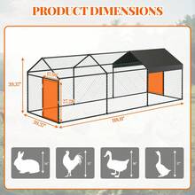 Corral de Aves Metálico Grande 120*40*40 pulgadas, Corral Portátil para Gallinas Conejos y Patos con Cubierta Impermeable y Anti-UV, Ideal para Patio Exterior (Color Negro) - Negro - Ver 2