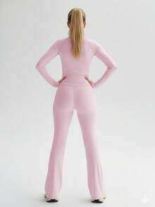 Women's Flared Yoga Leggings | Hidden Side Pockets, High-Waisted Slim Fit | Flowy Athleisure Pants For Gym & Casual Wear - Hồng - Xem 9