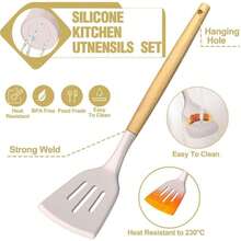 33pcs Silicone Kitchen Utensils Set With Wooden Handle And Storage Bucket, Wooden Handle Silicone Kitchen Gadgets Utensil Set - Khaki - View 2