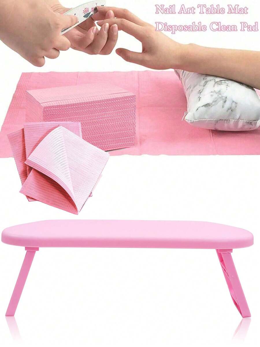 Foldable Nail Armrest+20 Disposable Nail Table Pads, Nail Professional Hand Stand, Nail Hand Stand, Portable Acrylic Hand Stand, Nail Pillow Armrest, Foldable High Rise Nail Lamp Plastic Hand Pillow, Minimalist Style Hand Pillow, Lightweight And Luxurious Hand Pillow Tool Stand, Nail Salon Exclusive Wristband (Pink) - Tattoo Pad - Multicolor - View 1