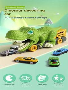 儿童趣味恐龙运输车玩具，互动恐龙惯性耐用吞咽玩具车，男孩礼物（颜色/款式随机） - 彩色 - 查看 2
