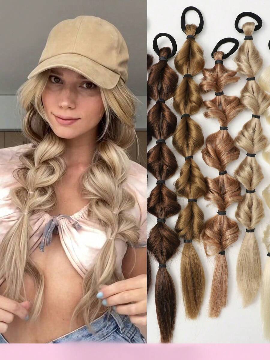 20-Inch Bubble Braid Ponytail Wig, Women's Bubble Braid, Glue-Free Wig, Quick To Wear, Naturally Dyed Twisted Braid, Dreadlocks, Double Ponytail Lantern Braid. - Black - View 1