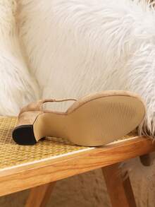 Damen High Heels, modisch elegant mit Schleifen-Dekor, Design mit dickem Absatz und T-Riemen, Business Formal High Heels für Bankette, Partys, Bälle, Khaki, Braun, Ballettschuhe/Rückkehr zur Schule/Hochzeit/Weihnachten/Party - Khaki - Übersicht 6