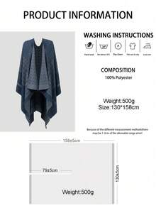 1 chiếc khăn choàng màu trơn, áo choàng hai mặt có thiết kế xẻ tà, chất liệu giả cashmere, áo khoác du lịch ấm áp đơn giản mùa đông thu, phong cách Boho, thích hợp mặc hàng ngày/đi làm/làm việc văn phòng có điều hòa. - Màu xanh hải quân - Xem 2