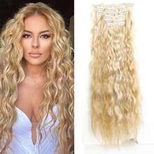 Clip In Hair Extensions 16 CLips 24Inch Long Water Wave Hair Extension For Women Full Head Synthetic Hair Extensions Hairpieces - Multicolor - View 10