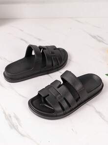 Women's Solid Color Simple Versatile, Breathable Open Toe Lightweight Soft Slippers, Suitable For Outdoor, Home, Beach, Pool Wear, Spring/Summer - Black - View 5