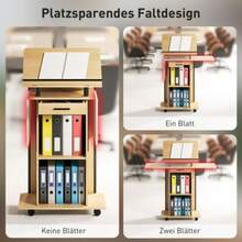 Rolling Podium Stand, Lectern With Folding Side Wings, Laptop Table With Drawer And Shelves, Oak Look - Khaki - View 5