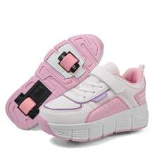 Giày trượt patin biến hình dành cho nữ/sinh viên với bánh xe kép có thể thu gọn, giày thể thao unisex có bánh xe, phù hợp cho mọi mùa. - Hồng - Xem 15