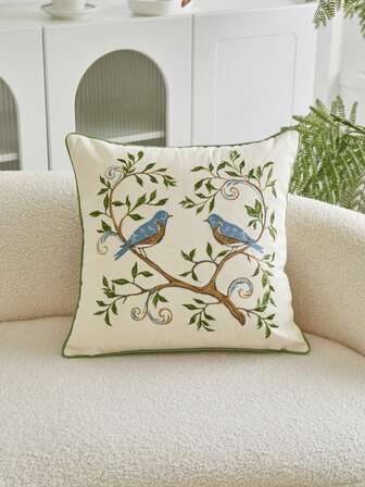 1pc Floral 3D Embroidery Throw Pillow Cover, Suitable For Living Room, Bedroom, Party, Sofa And Various Environments, All Season